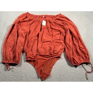 Free People Bodysuit Womens Small Sundown Balloon Sleeve Boho‎ Peasant NWT